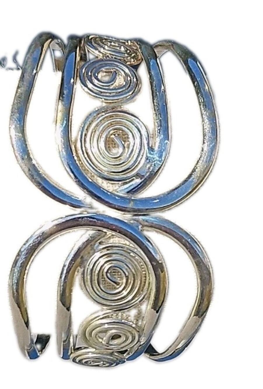 Silver Tone Swirl Design Hinged Cuff Bracelet Metal Boho